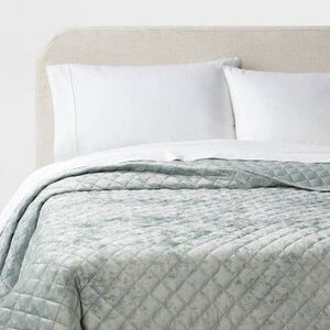 Threshold - King Luxe Diamond Stitch Velvet Quilt Light Teal G Green